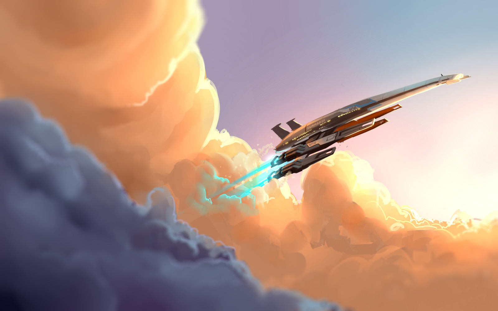 art, clouds, Fiction, Mass Effect, normandy