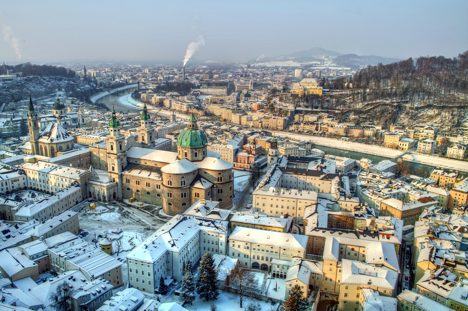 lumi, joki, talvi, vuoret, panoraama, Itävalta, Salzburg, usva