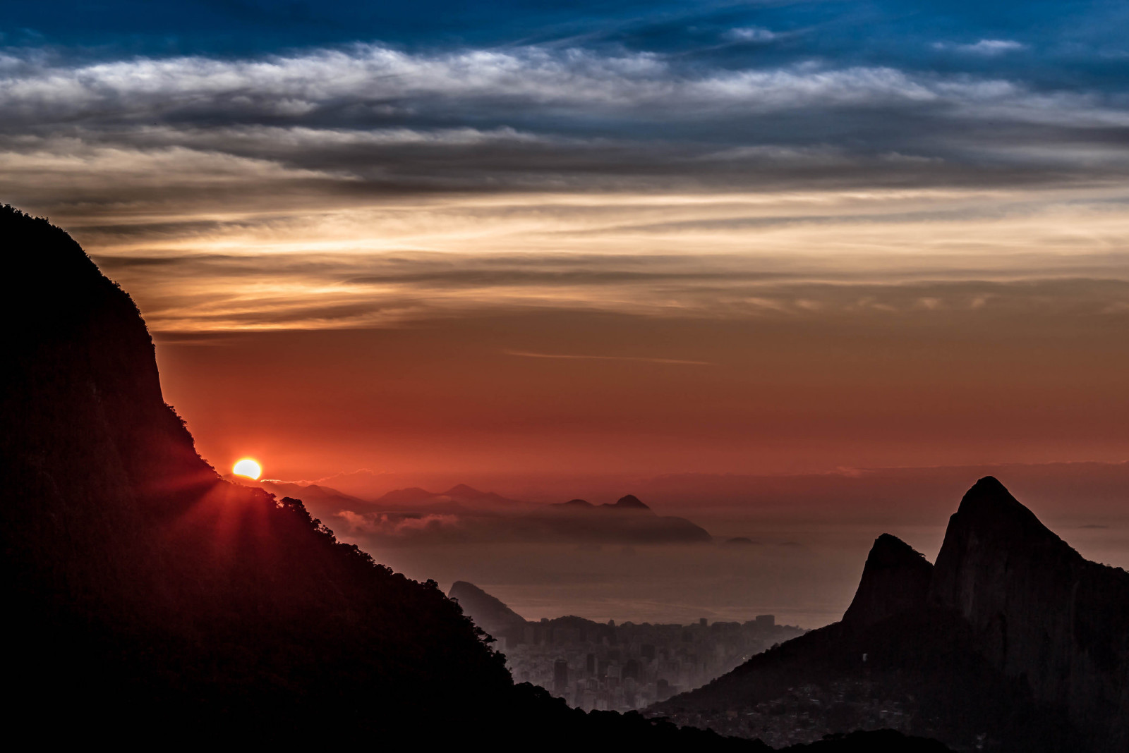 niebo, miasto, chmury, panorama, słońce, Rio de Janeiro