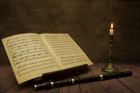 candles, flute, Music, notes