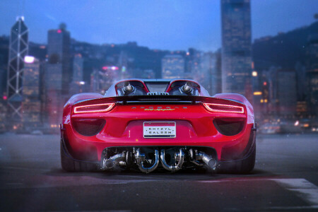 918, Bisi, by Khyzyl Saleem, future, Porsche, red, supercar, tuning