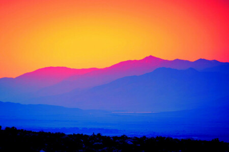 forest, glow, HDR, mountains, sunset, the sky, valley