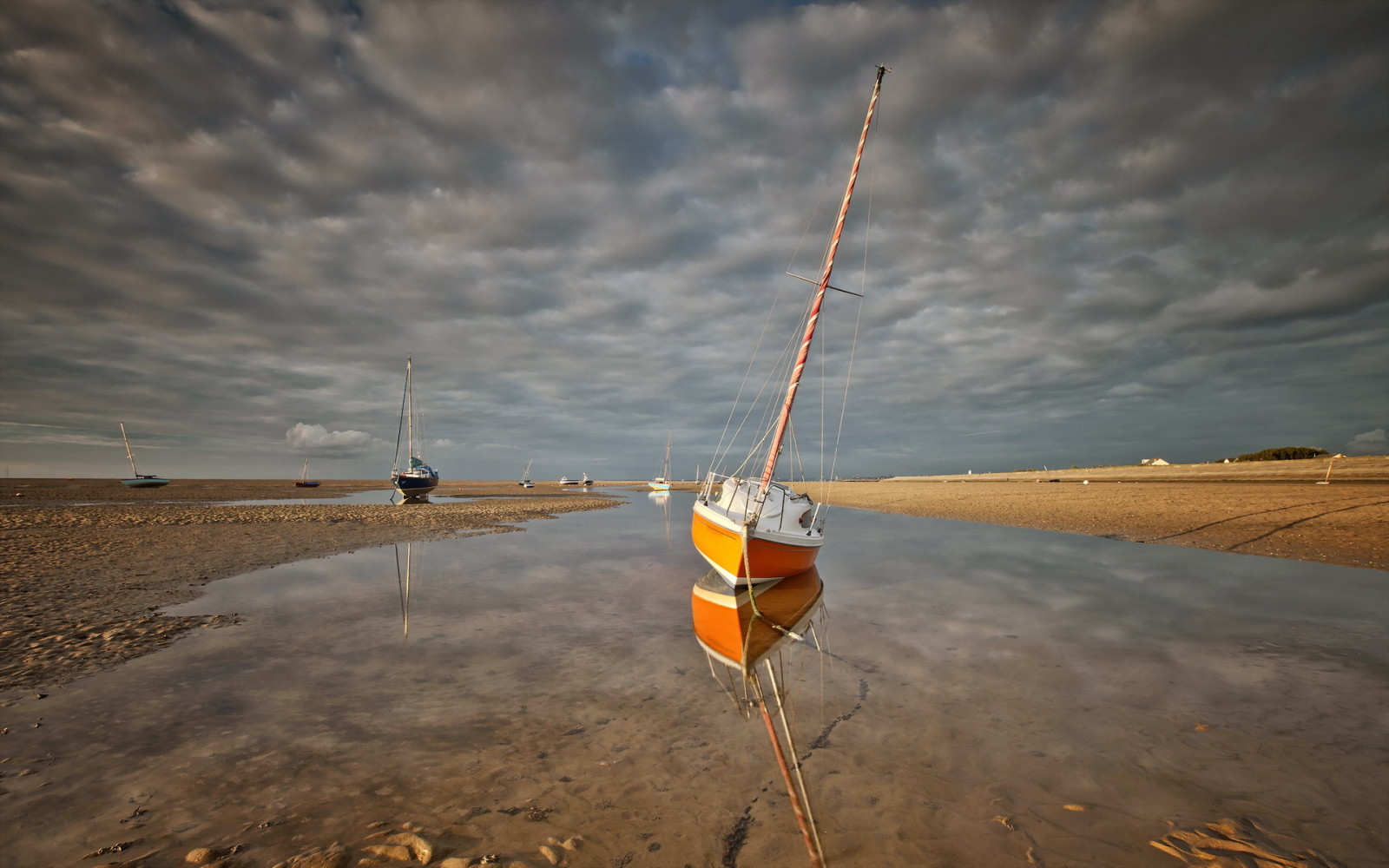 mar, barcos, encalhado