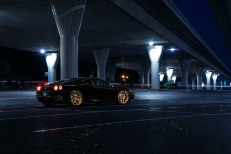 360, Aristo, black, Bridge, ferrari, Modena, nigth, Rear