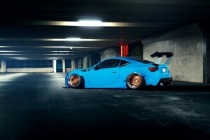 blue, BRZ, car, Low, Rear, Stance, Subaru, Works