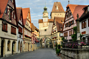 kemer, Almanya, ev, yol, Rothenburg, sokak, kule, izlemek