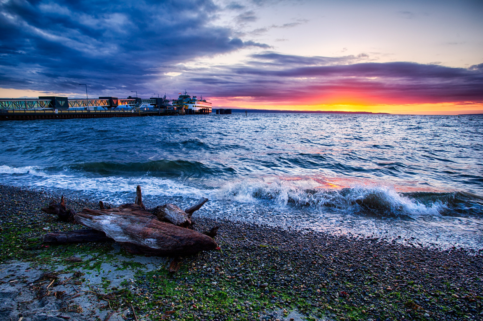 himmelen, solnedgang, skyer, skip, Mori, brygge, surf