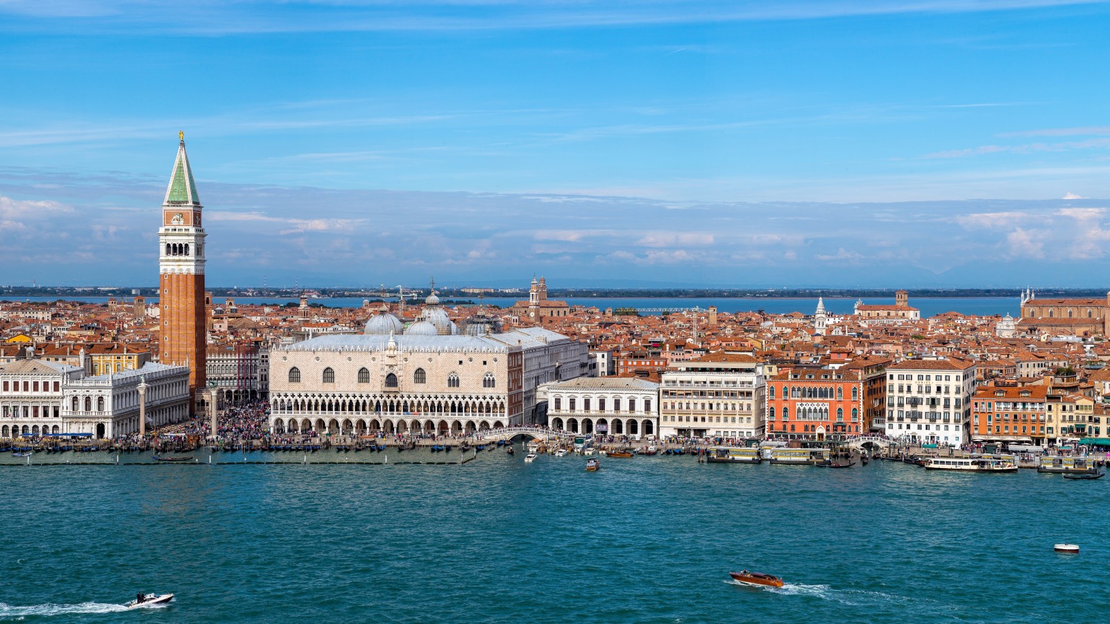 canal, Italia, panorama, edificio, paseo, barcos, Venecia, torre