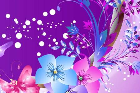 abstraction, BUTTERFLY, flowers, postcard, Vector