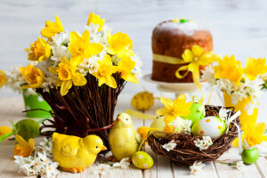 cuisson, Gâteaux, jonquilles, Pâques, des œufs, figurine, fleurs, souvenir