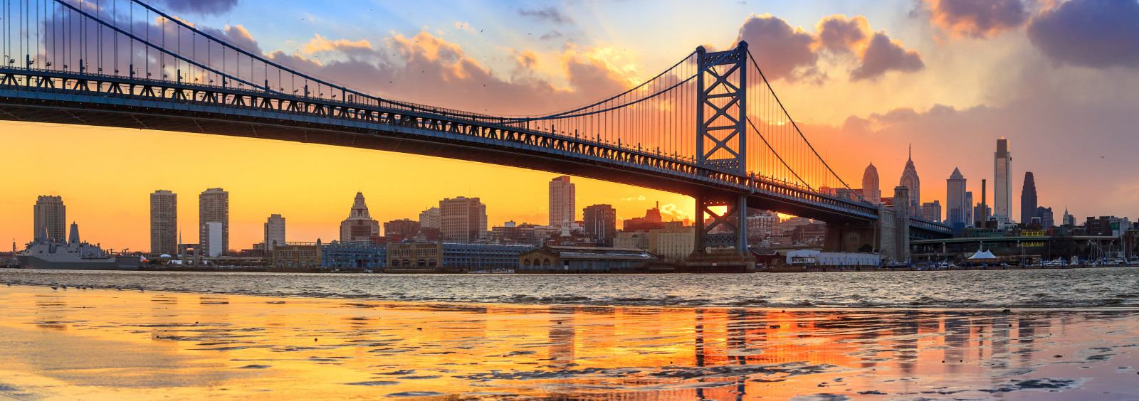 Fluss, Brücke, Panorama, Pennsylvania, Philadelphia, PA, der Delaware River, die Benjamin-Franklin-Brücke