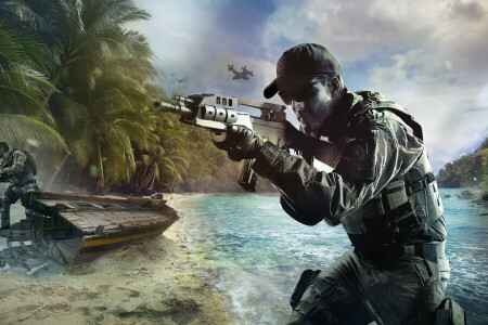 beach, boat, island, Soldiers, War