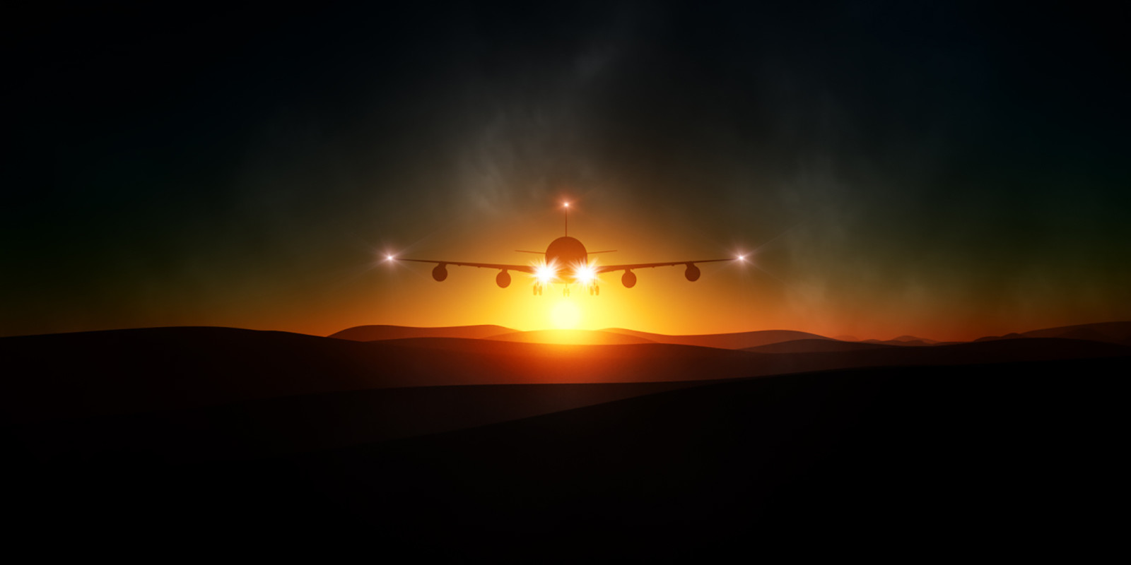 Licht, Sonnenuntergang, Landschaft, Berge, Flug, das Flugzeug