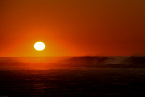 Aube, East Hampton, New York, orage, L'océan, le soleil, vague