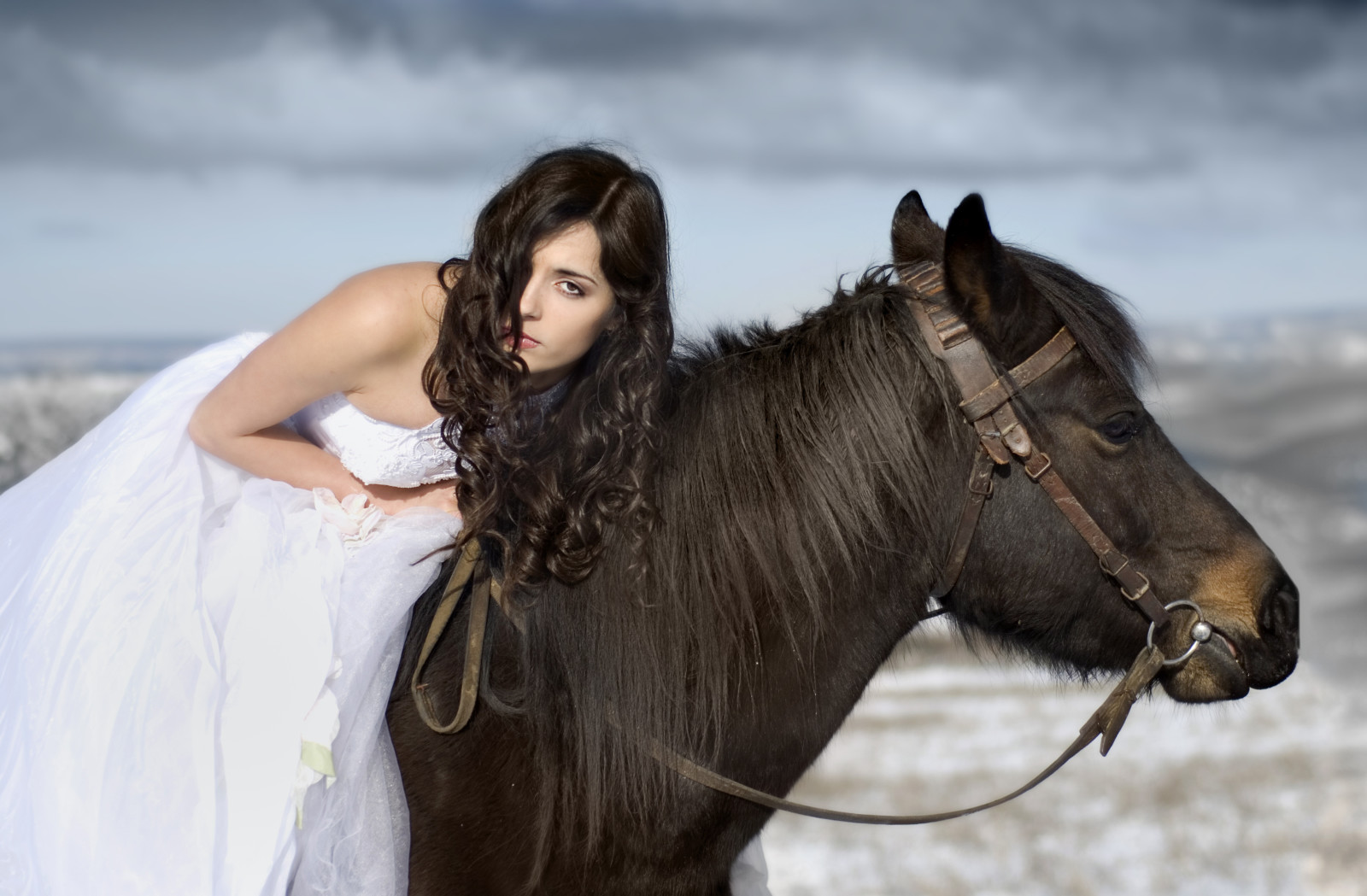 menina, cavalo, cabelo, vestir