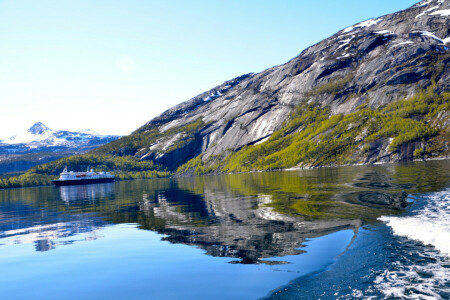 båt, innsjø, fjellene, vann