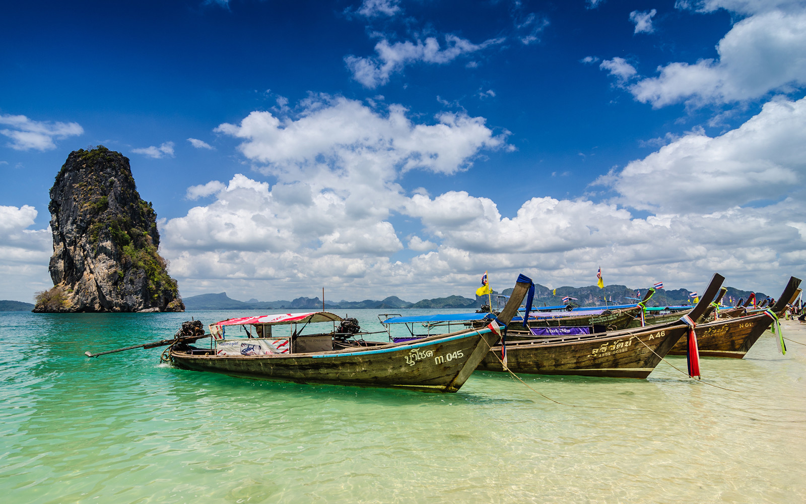 verão, oceano, barco, Rocha, Tailândia, Krabi