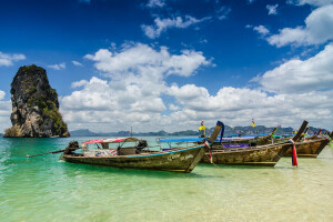 barcă, Krabi, ocean, stâncă, vară, Tailanda