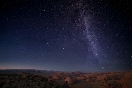 Buttes, Desierto, horizonte, espacio, estrellas, la vía Láctea