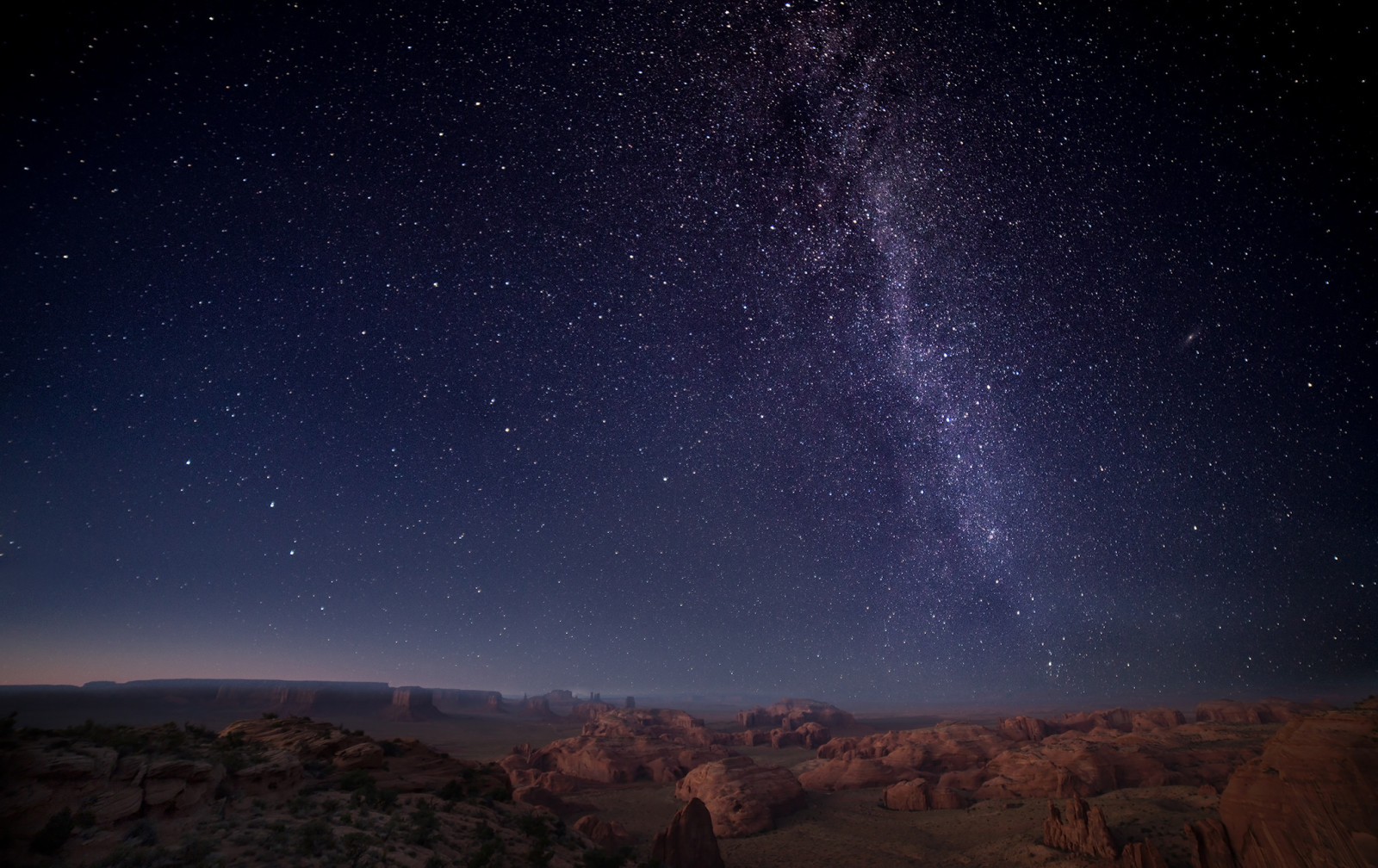 Desierto, espacio, estrellas, horizonte, la vía Láctea, Buttes