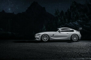 bmw Z4M, coche, montañas, noche, blanco