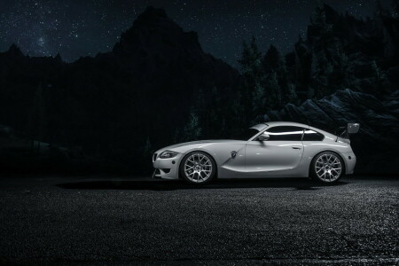 BMW Z4M, auto, bergen, nacht, wit