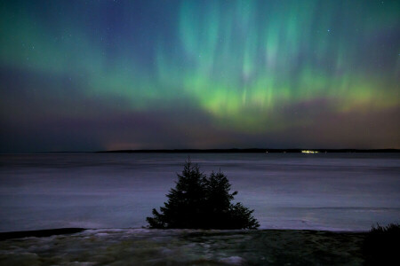 Finlande, nuit, Northern Lights, étoiles, hiver