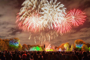 Angleterre, feux d'artifice, lumières, Londres, parc, saluer