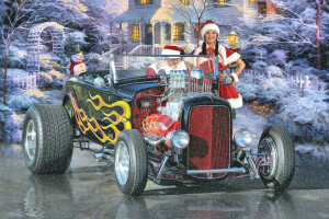 Classic car, holiday, hot-rod, maiden, New Year, Santa Claus, winter