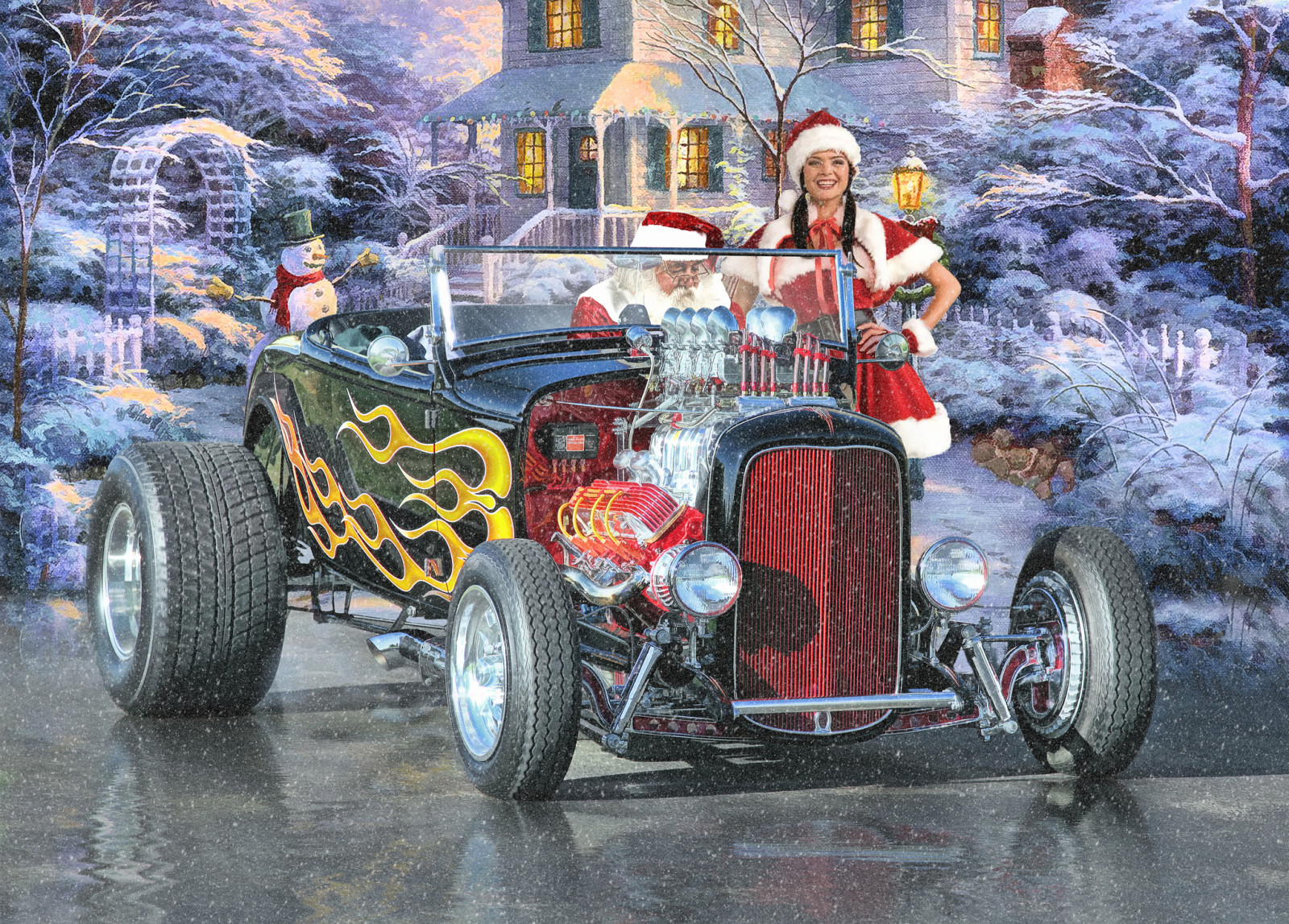 Nuovo anno, inverno, Babbo Natale, vacanza, Auto d'epoca, nubile, hot-rod