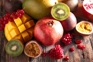 fruit, grenat, kiwi, mangue, fruit de la passion