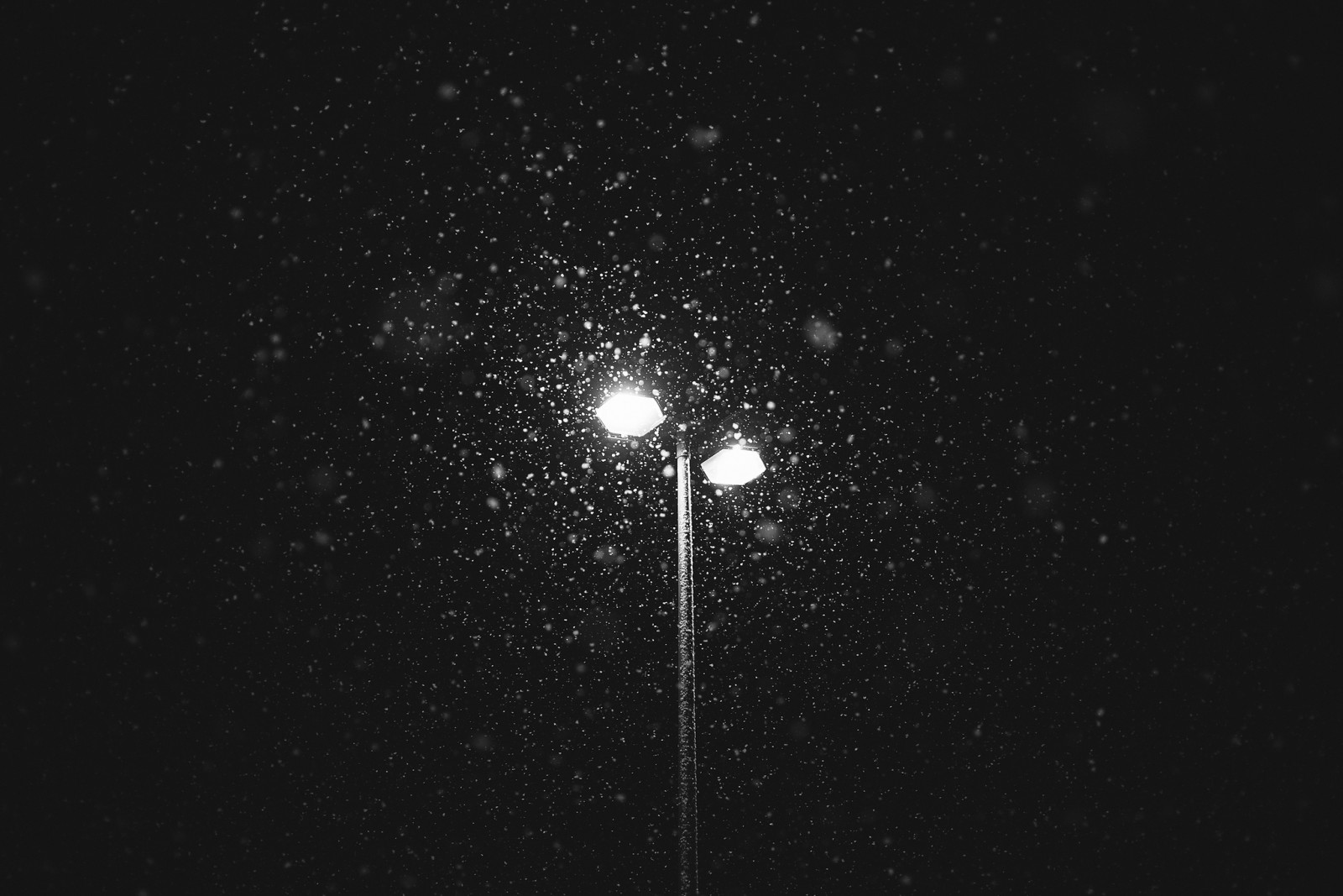 hiver, lumières, neige, lampadaire