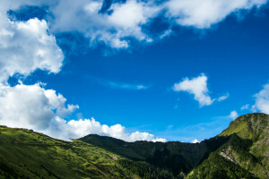 clouds, mountains, the sky, tops