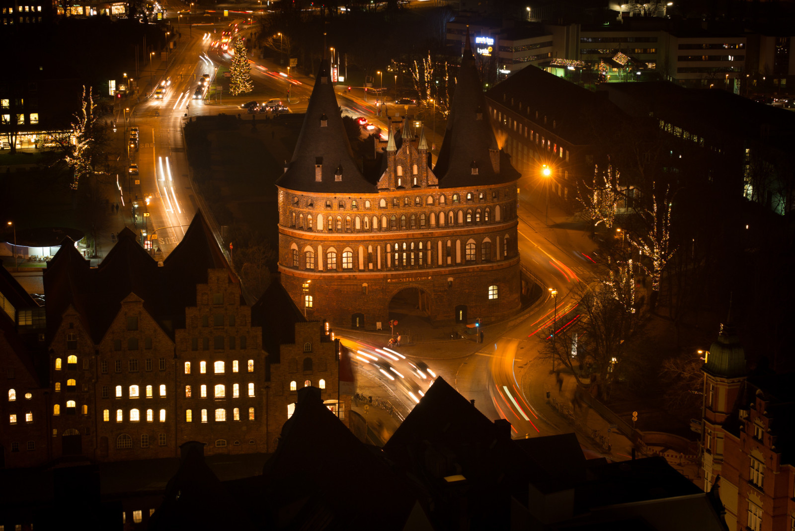 lumières, nuit, Accueil, Allemagne, porte, la tour, Lübeck