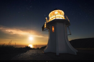 BELEZA, Farol, Mark Gee, fotógrafo, mar, estrelas, pôr do sol, o céu