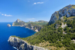 Cape Formentor, Majorka, Natura, skały, morze, Hiszpania, niebo