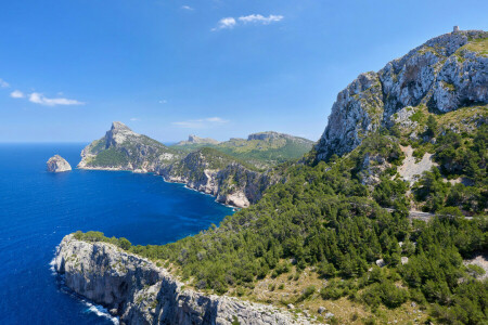 Cape Formentor, Mallorca, príroda, skaly, more, španielsko, obloha