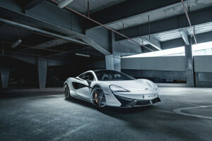 2015, 570S, puertas, Frente, McLaren, Estacionamiento, superdeportivo, blanco