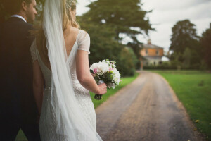 ramo de flores, vestir, amantes, la novia, el novio, velo, Boda