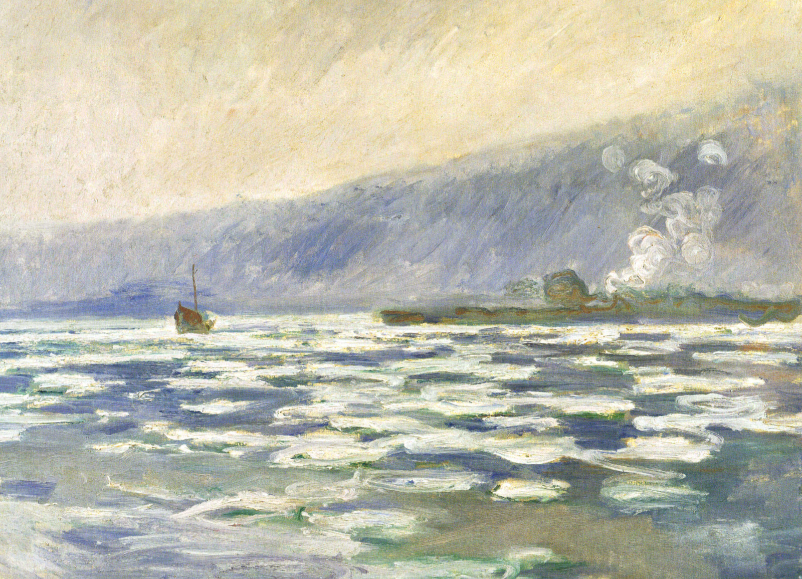 maisema, kevät, kuva, vuoret, alus, Claude Monet, Häiriö Port Valessa