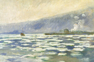 Claude Monet, Landschaft, Berge, Bild, Schiff, Frühling, Das Debakel in Port Vale