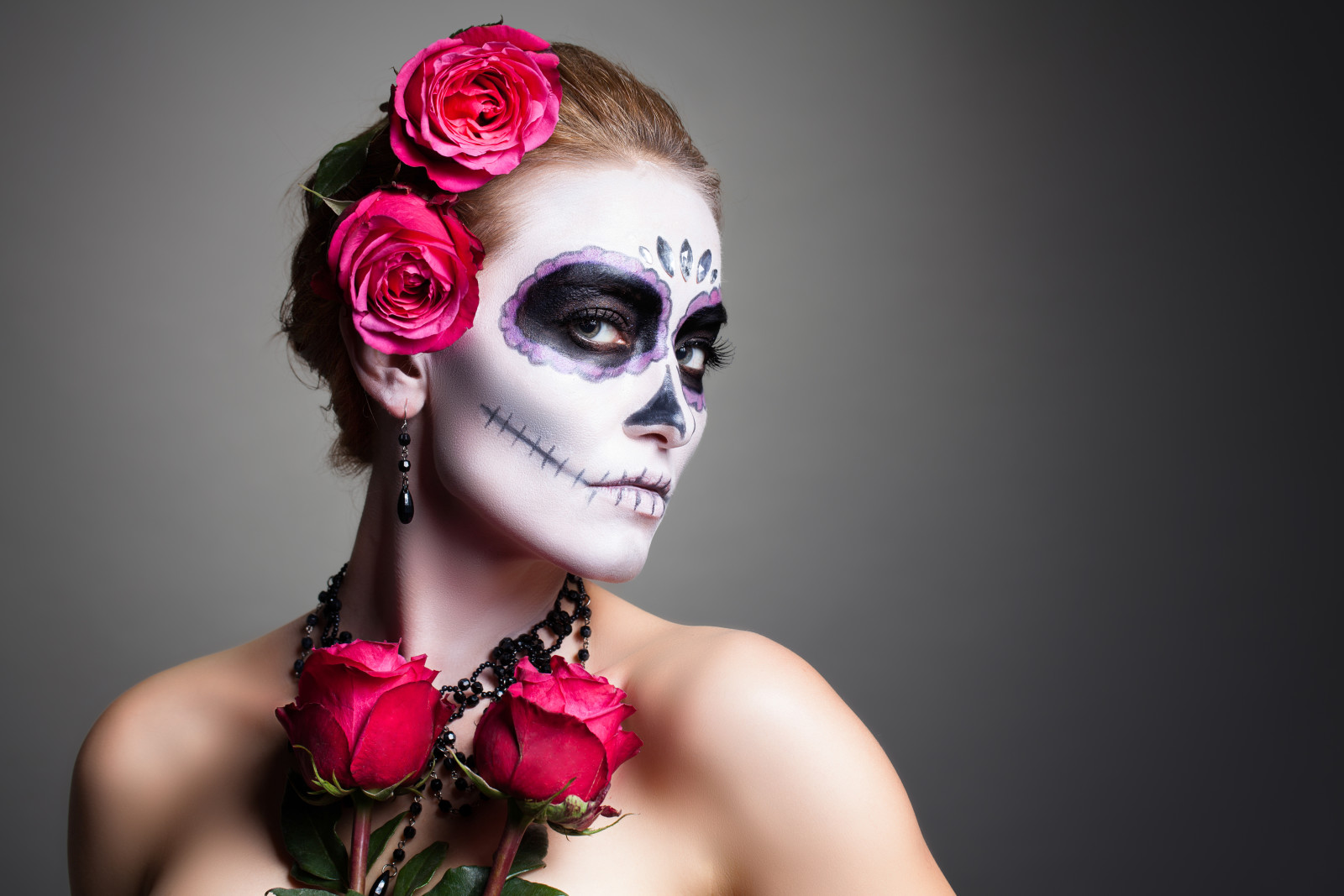 actitud, maquillaje, Mujer, dia de los Muertos