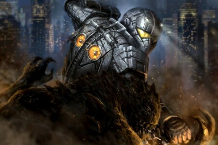 giant, Gipsy Danger, Gull, Jaeger, monster, robot, the city