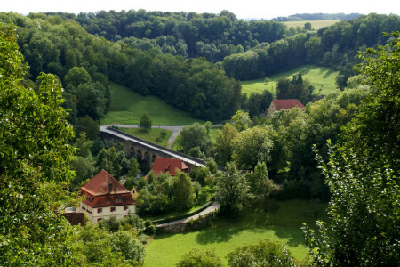 Bayern, Bridge, forest, Germany, grass, greens, home, river