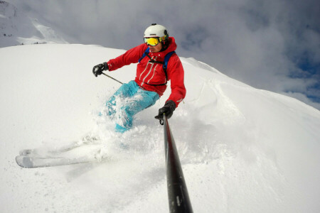 glasses, helmet, mountains, ski, skier, snow, winter