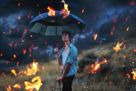 raining fire, selfportrait, surreal