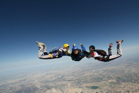 AFF, lasit, hatut, ohjaajien, Laskuvarjo, laskuvarjohyppy, skydivers, taivas