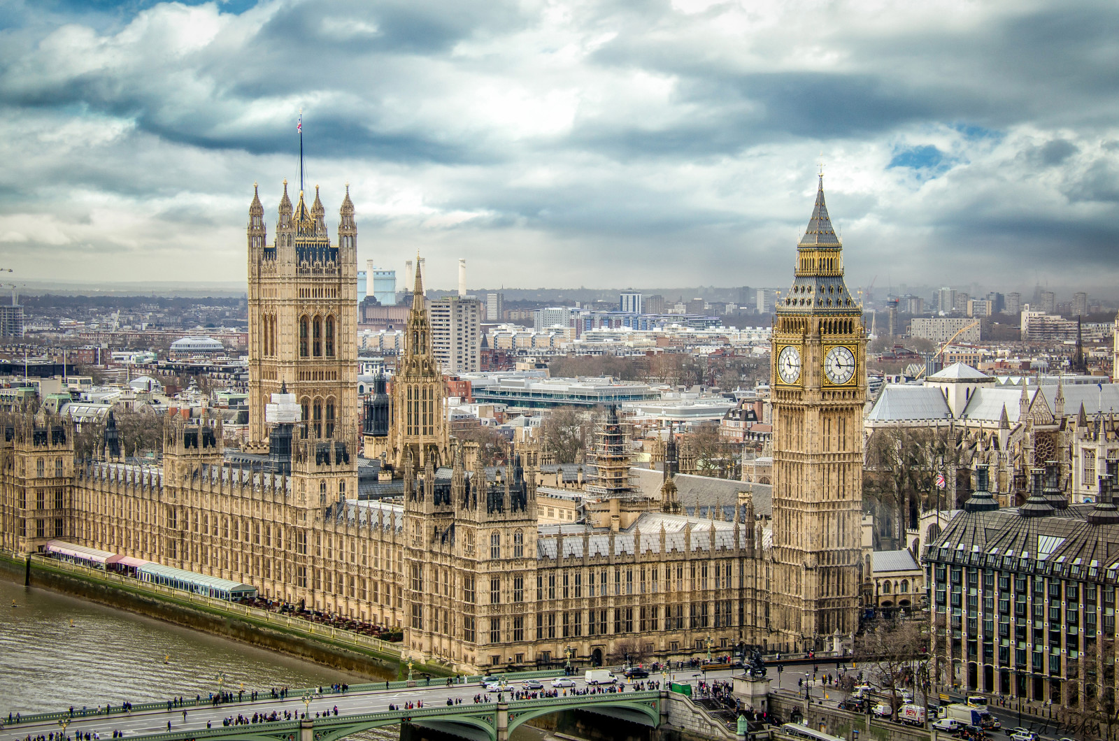 Most, panoráma, lidé, věž, Londýn, big ben, Parlament