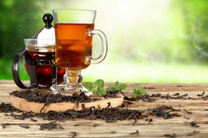 bokeh, drink, kettle, mint, mug, tea