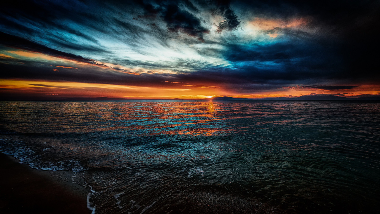 tramonto, spiaggia, mare, sabbia, onda, orizzonte